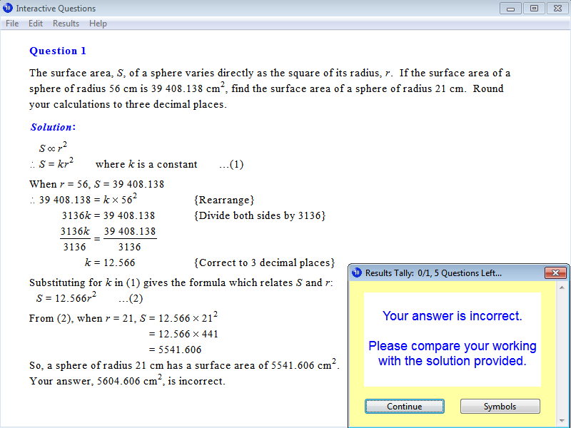 Solution for a question from Year 10 Interactive Maths, Chapter 17: Variation, Exercise 11: Variation as the Square, Cube or Square Root.